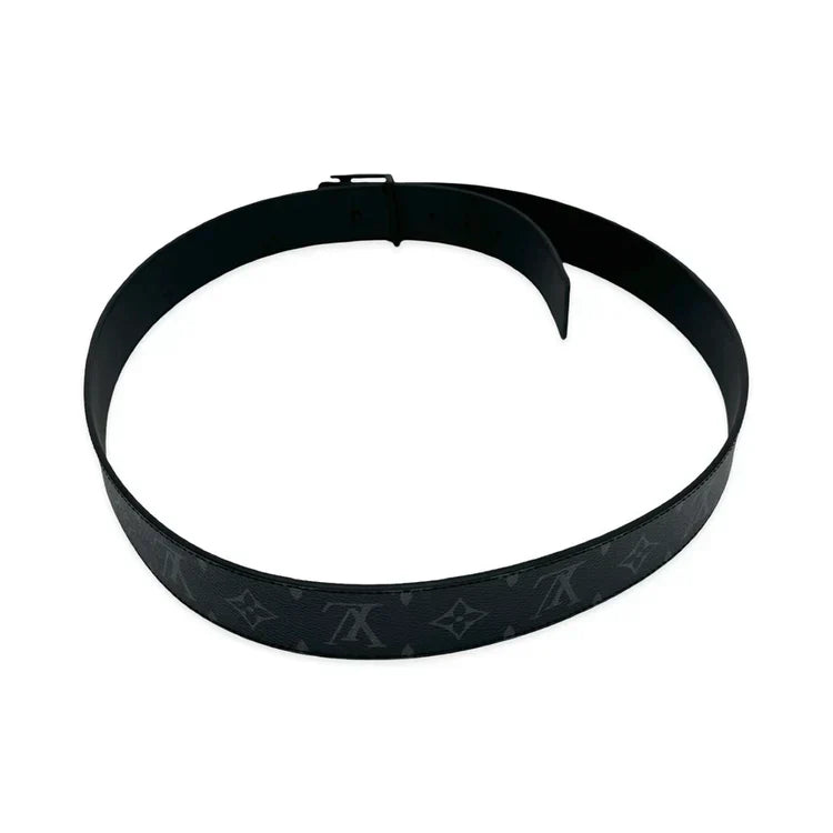 Louis Vuitton Monogram Eclipse Reversible Initials Black Leather Belt