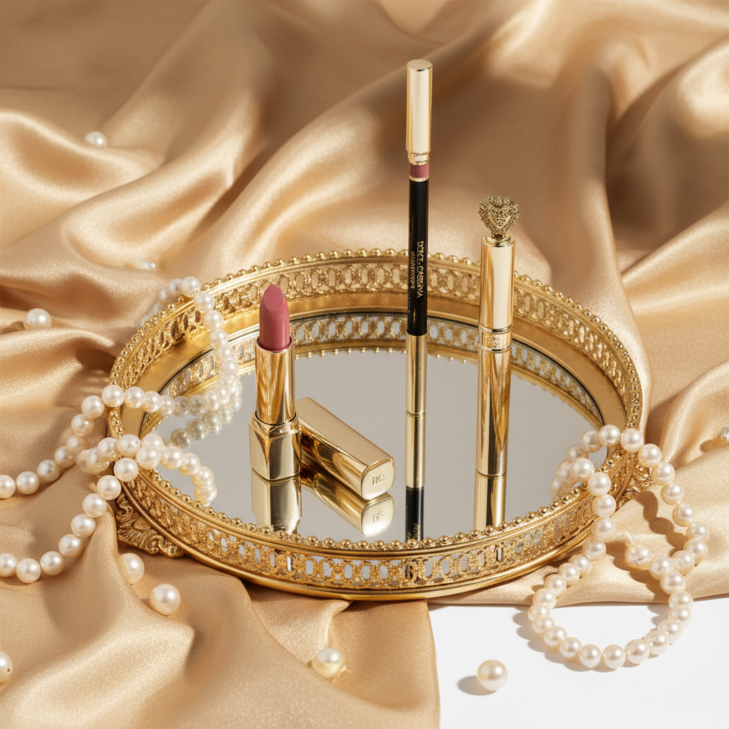 Lip Set Gold Vanity Tray Styling