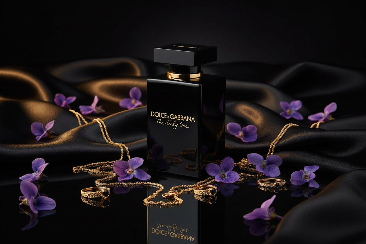 Dolce & Gabbana The Only One on black lacquer with gold jewelry