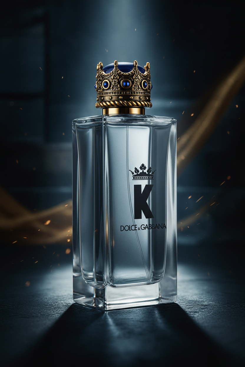 K by Dolce & Gabbana EDT dark blue and gold editorial