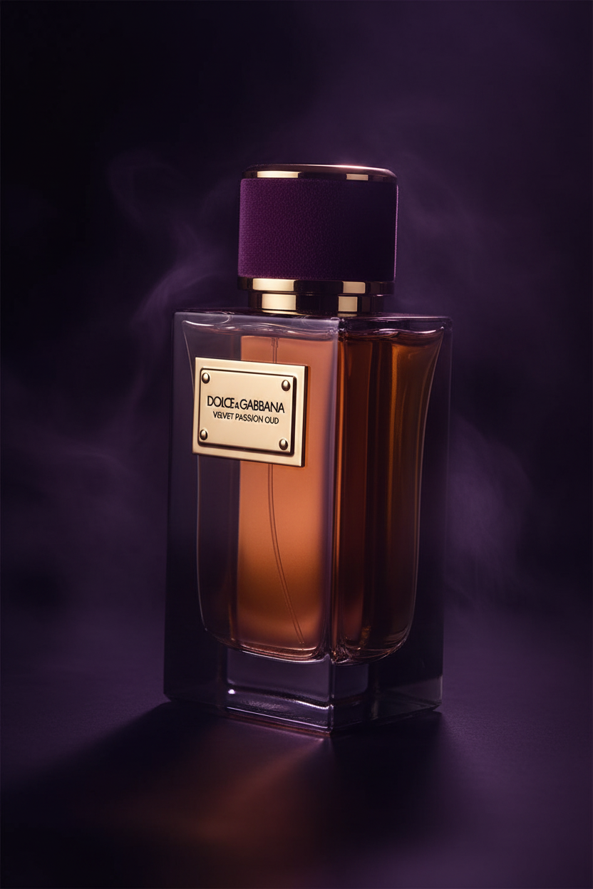 Dolce & Gabbana Velvet Passion Oud dark purple and amber editorial