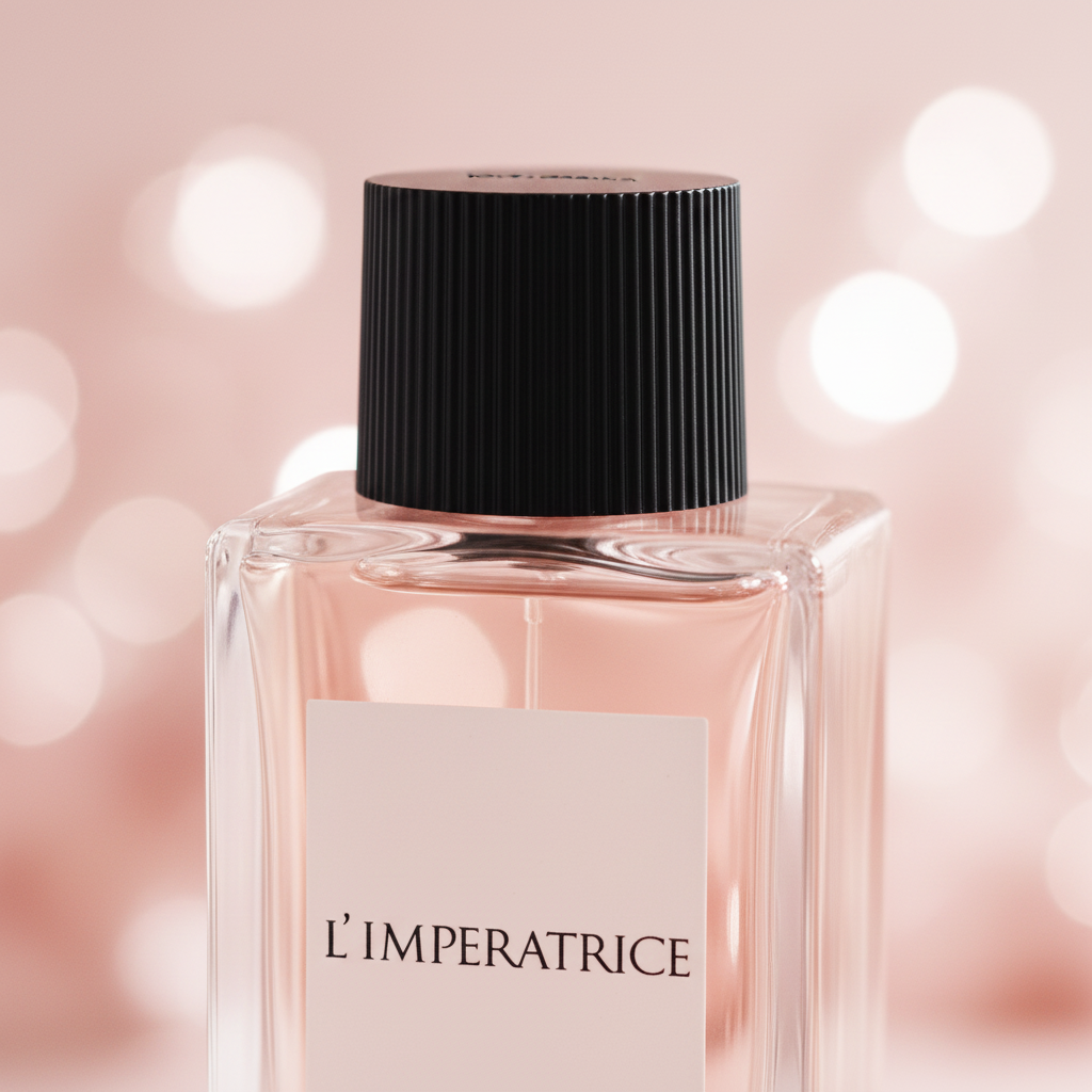 Close-up of Dolce & Gabbana L'Impératrice blush pink liquid and ribbed black cap