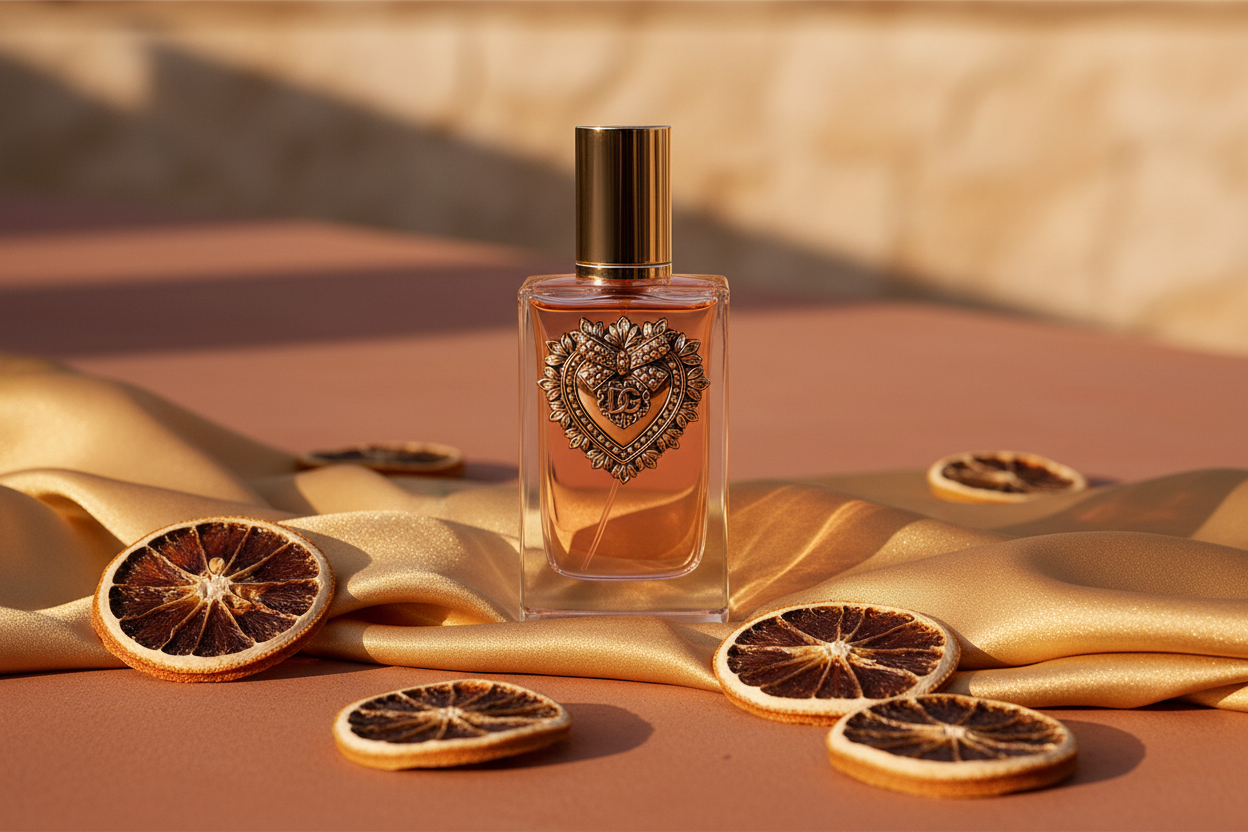 Dolce & Gabbana Devotion Intense on terracotta with golden silk