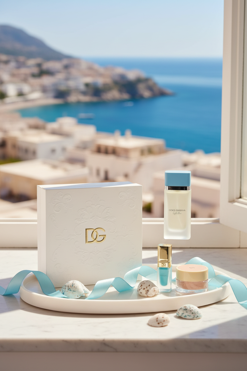 Light Blue Beauty Set Coastal Vanity Styling